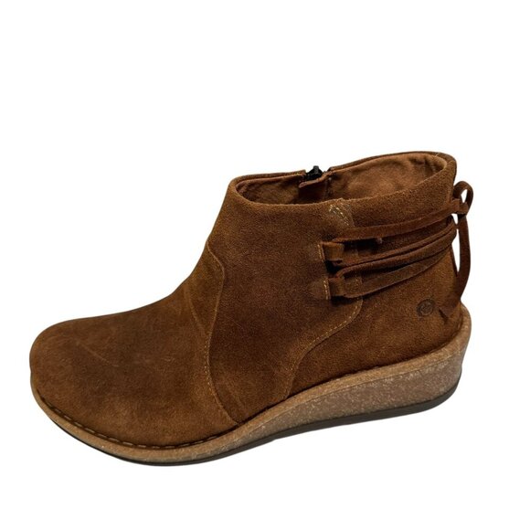 Born Women's Viana Brown Distressed Suede Wedge Ankle Zip Booties Size 10 NEW - Picture 1 of 6